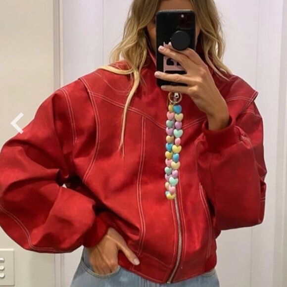 NWT Lioness Vista Crimson Oversized Bomber Jacket - Picture 1 of 5